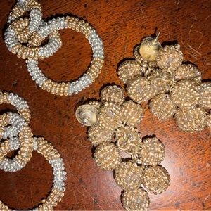 2 Pair of Beaded Drop Earrings Gold and Silver